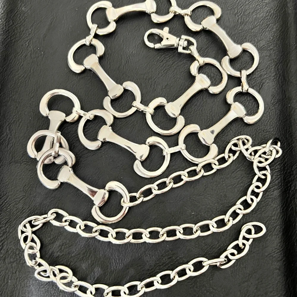 Silver Snaffle Bit Horse Equestrian Chain Belt Adjustable 26-50 Inch Old Money